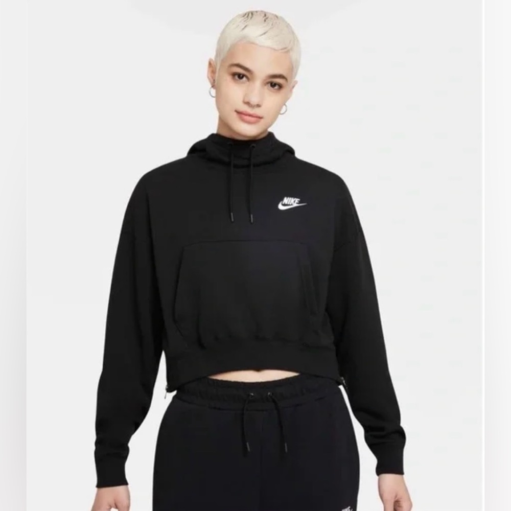 NIKE ESSENTIALS SIDE-ZIP CROPPED HOODIE Size Small Black